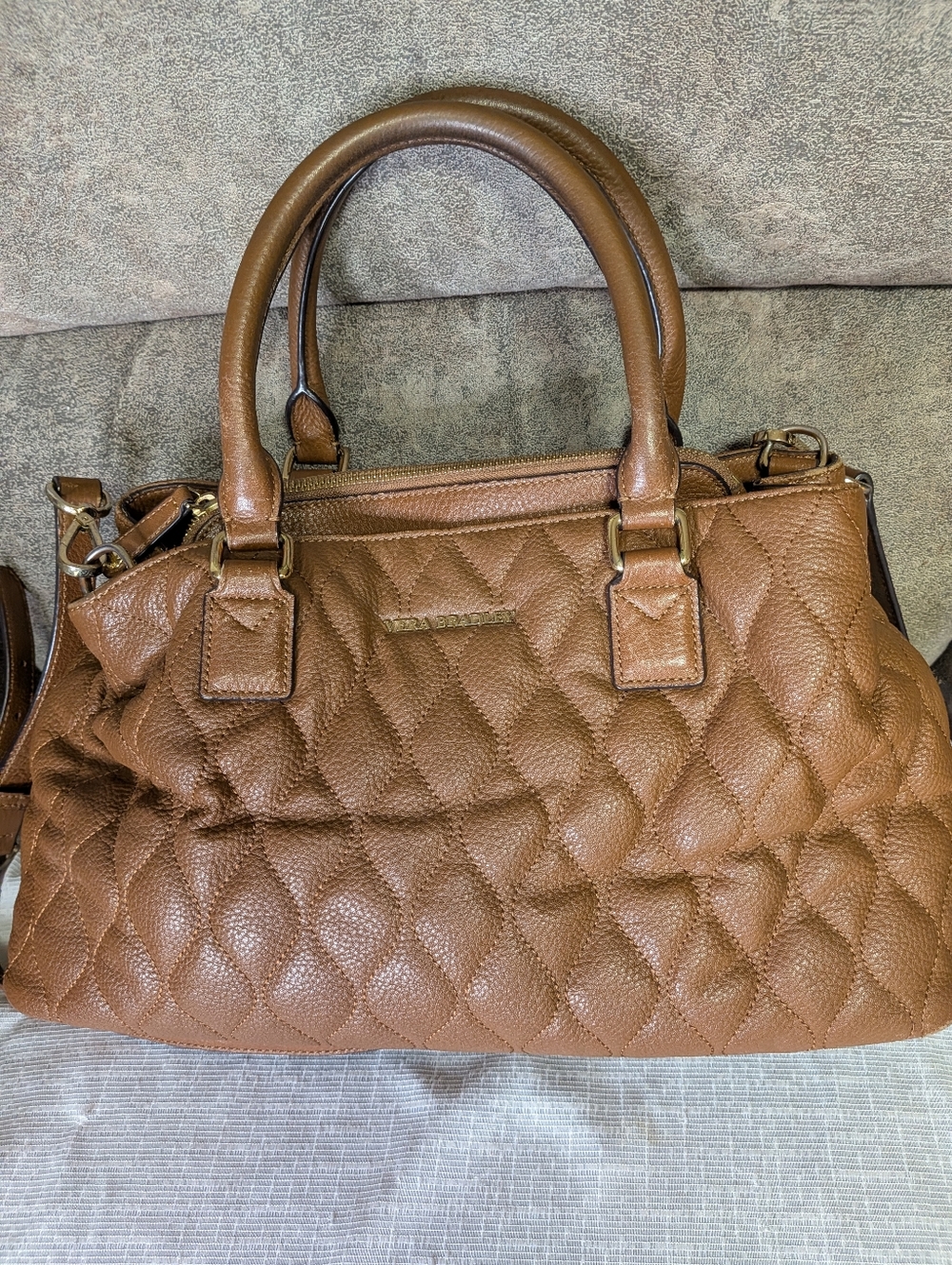 Vera Bradley Sycamore Brown Quilted Leather Emma Satchel Crossbody